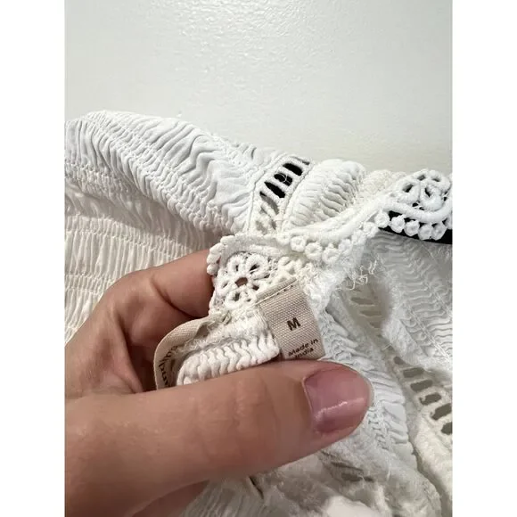 Soft Surroundings Smocked Flutter Sleeve Blouse Ruffle Lace - Picture 8 of 10